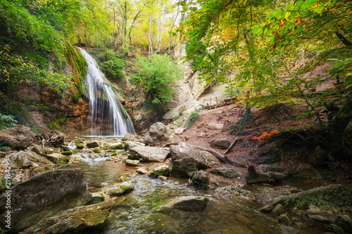 Waterfall Jur-Jur in Crimea. Beautiful autumn landscape