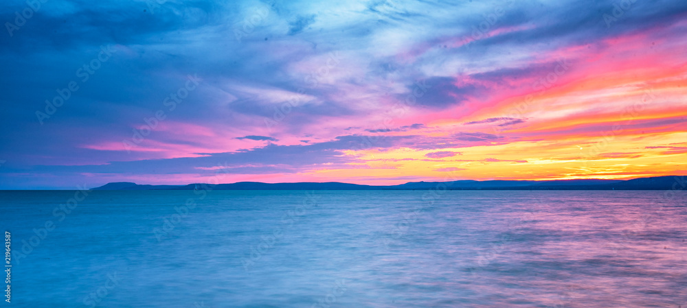 Colorful sunset over lake Balaton