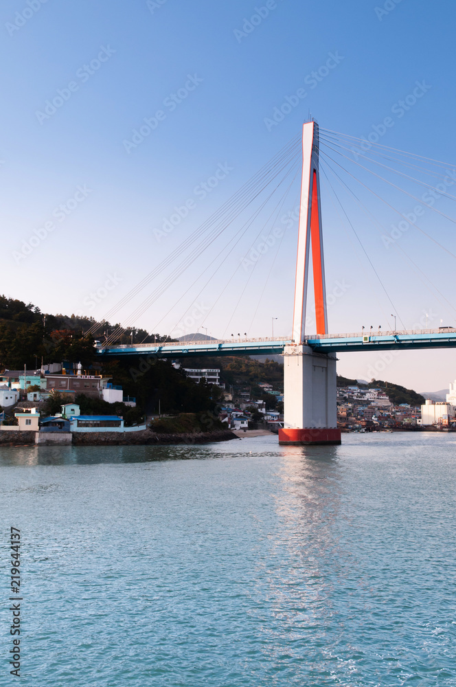 Yeosu harbor with Dolsan bridge, South Korea