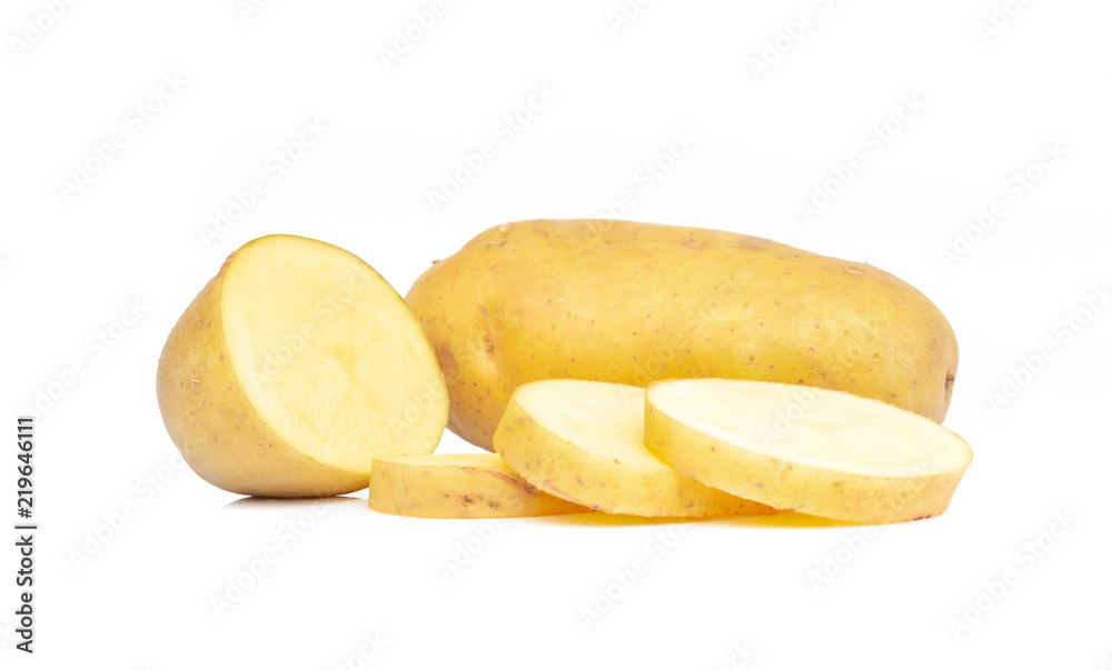 Fresh potato slice isolated on white background
