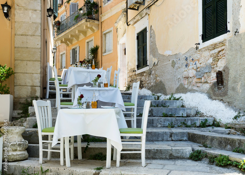 Street restaourent in mediterranean town, Kerkyra, Corfu © Pavla Zakova