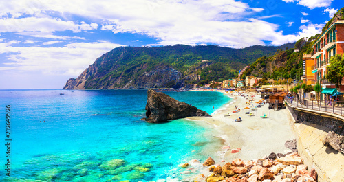 Fototapeta Naklejka Na Ścianę i Meble -  Coastal Italy series- national park Cinque terre and picturesque Monterosso al mare with great beaches in Liguria