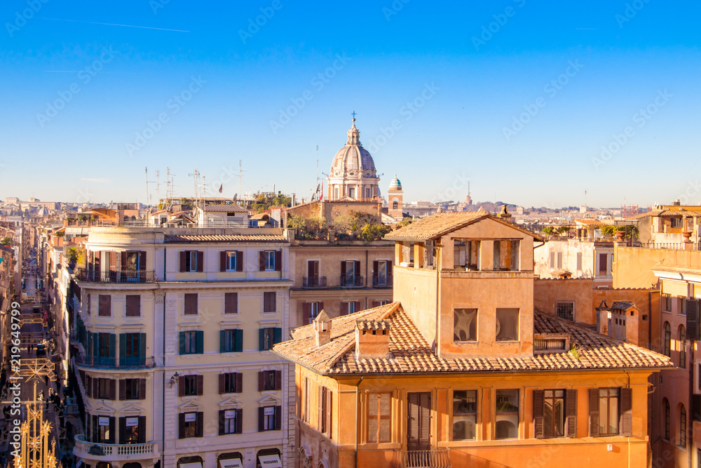 View of the roofs of Rome from the staircase of spain. December 23, 2017. Rome, Italy.