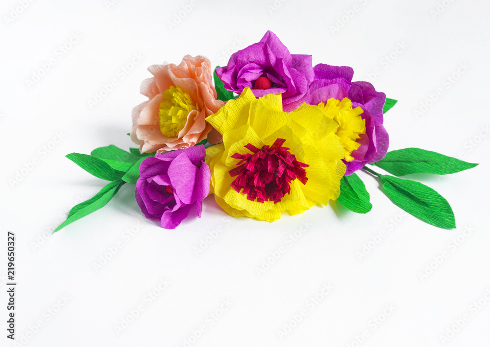 handmade flowers white background copy space