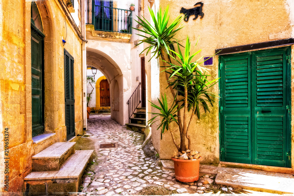 Charming  narrow streets of old town Otranto in Piglia, Italy