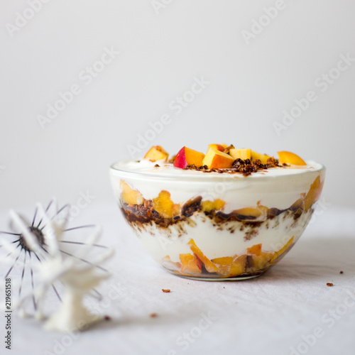 Принти на полотні trifle with granola and nectarine. Healthy breakfast