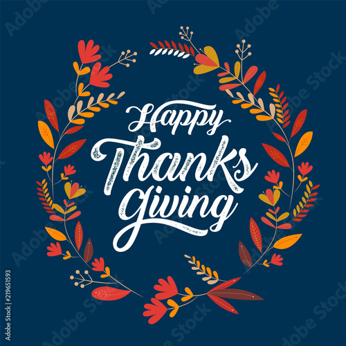 Happy Thanksgiving typography poster. Celebration text , badge. Vector calligraphy