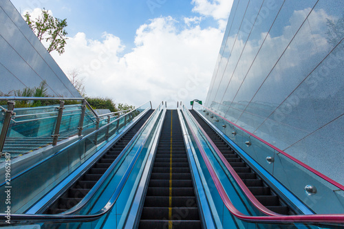 Subway station exit to the escalator on the ground