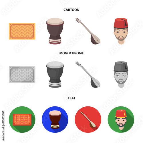Turkish carpet, saz, drum, turkish men.Turkey set collection icons in cartoon,flat,monochrome style vector symbol stock illustration web.