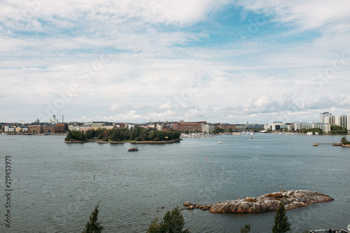Panorama of the center of Helsinki with the Baltic Sea removed from the observation deck of the city zoo