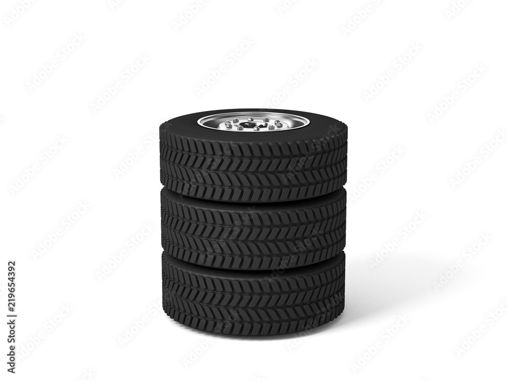 Three Truck wheels mockup isolated on white background Three Truck wheels mockup isolated on white background