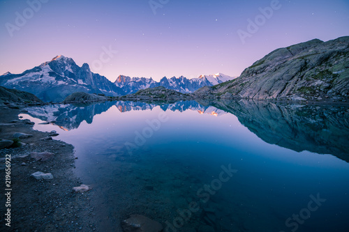 Altitude Lake at Dawn Reflecting Starry Sky over Iconic Mont-Blanc Mountains