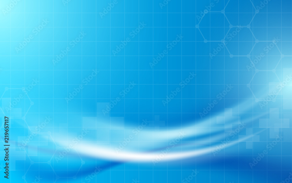 Abstract blue geometric and wavy lines with science concept background