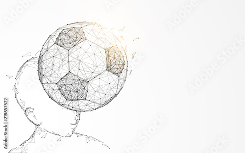 Head hitting the soccer ball from lines and triangles, point connecting. Illustration vector