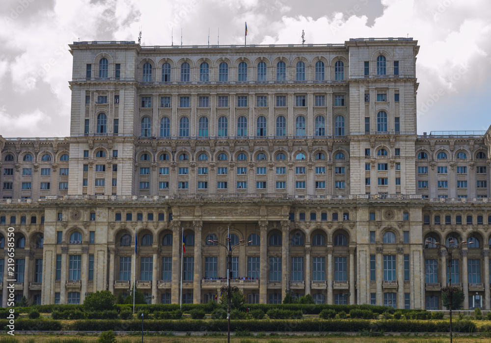Facade of Parliament Palace in Bucharest, Romania