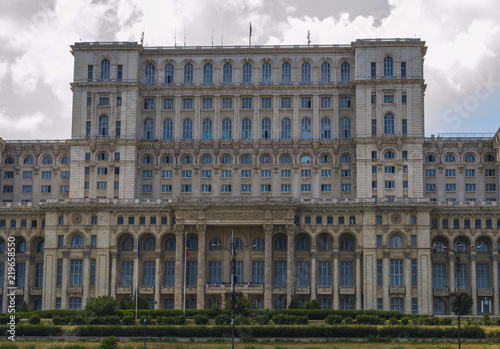 Facade of Parliament Palace in Bucharest, Romania