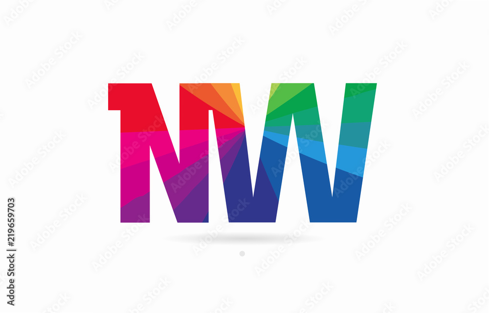 rainbow colored alphabet combination letter nw n w logo design