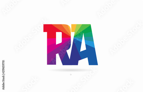 rainbow colored alphabet combination letter ra r a logo design