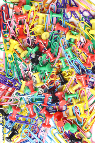 background of push pins and paper clips