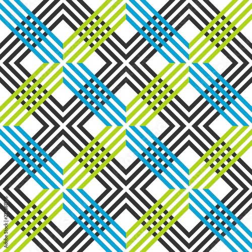 Abstract striped geometric pattern with lines and grids. Seamless vibrant colored background in dark grey, blue and green colors photo