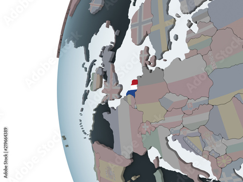Netherlands with flag on globe