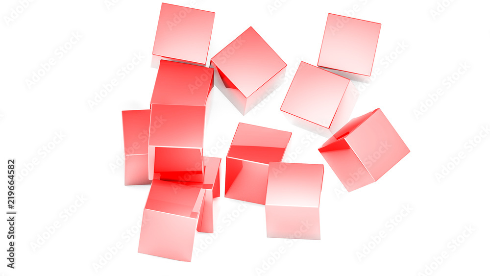 Fototapeta premium red three-dimensional cubes on a white background. 3D rendering