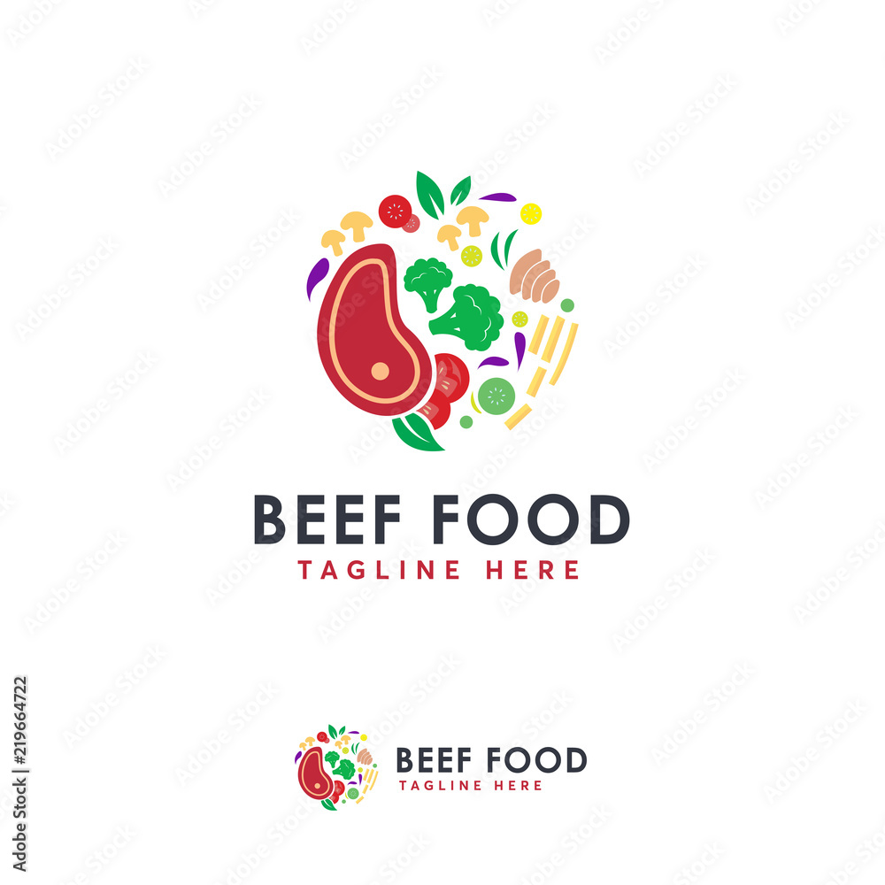 Beef Food logo designs symbol, Restaurant logo template, Circle shape of Food Logotype concept icon
