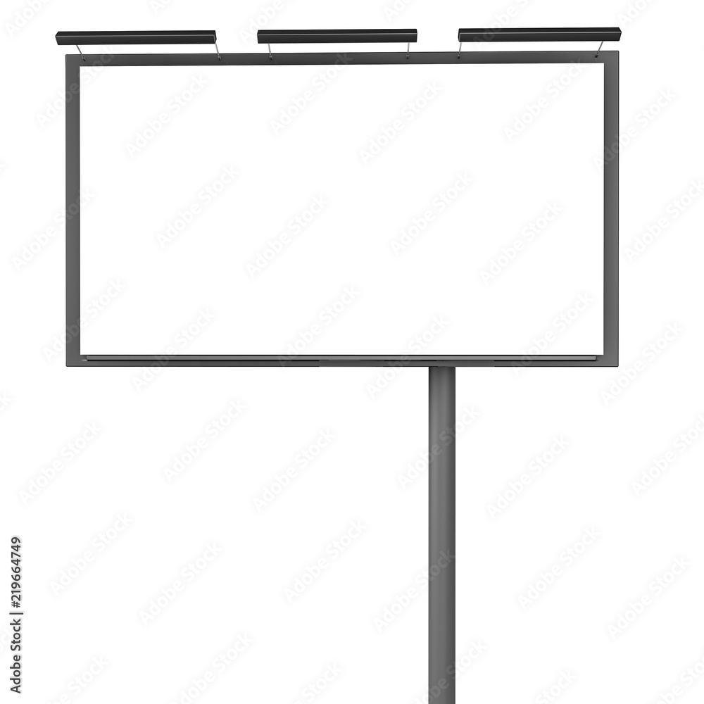 Fototapeta premium A pure advertising banner on a column with a backlight. mockup on a white background. 3D rendering