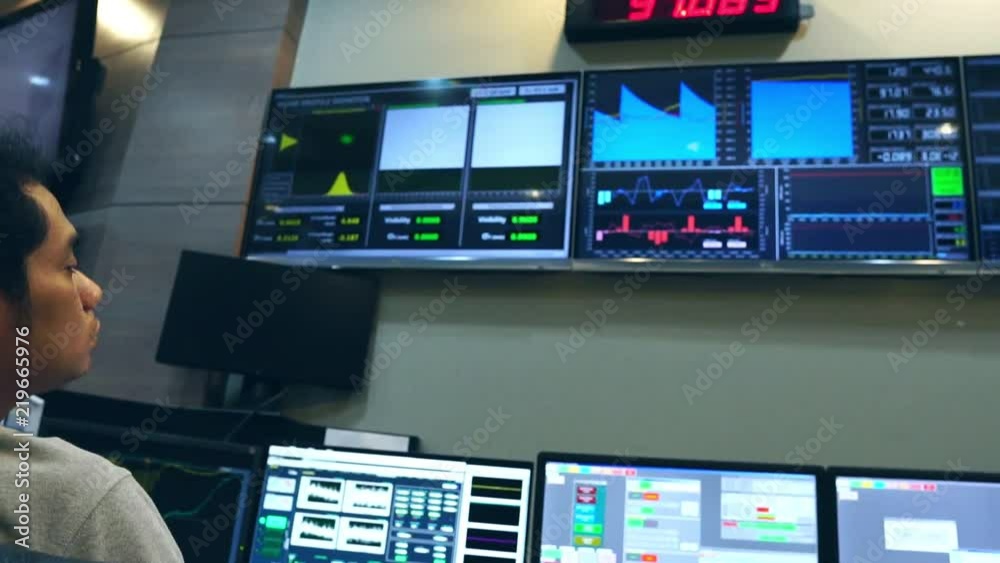 Slow Motion: Male Asian engineers are operating in a system of radiation control