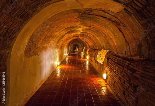 Unseen Thailand the old tunnel of Wat Umong Suan Puthatham temple in Chiang Mai, Thailand