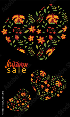 Autumn calligraphy. Seasonal lettering. Poster  card  label  banner design. Bright geometrical background. Vector illustration