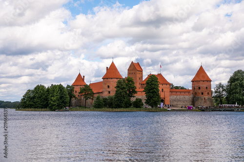 Trakai Island Castle in Lithuania. Tourists visit city castle.