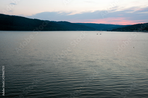 Domasa dam along the Ondava river in Eastern Slovakia at dusk photo