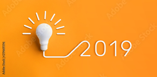 2019 creativity inspiration concepts with lightbulb on pastel color background.Business solution,planning ideas.