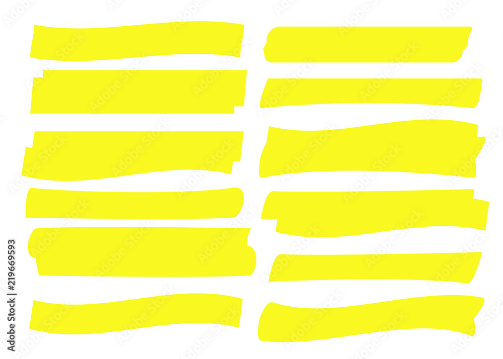 Yellow highlight marker lines. Highlighter strokes and drawing design. Yellow highlight marker lines. Highlighter strokes and drawing design.