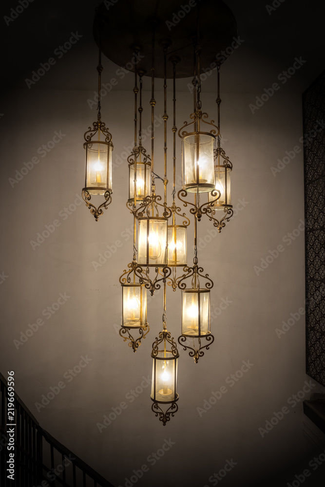 Close up classical chandelier light in vintage style