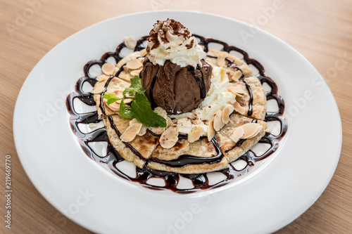 Dessert menu with baked roti and chocolate ice cream