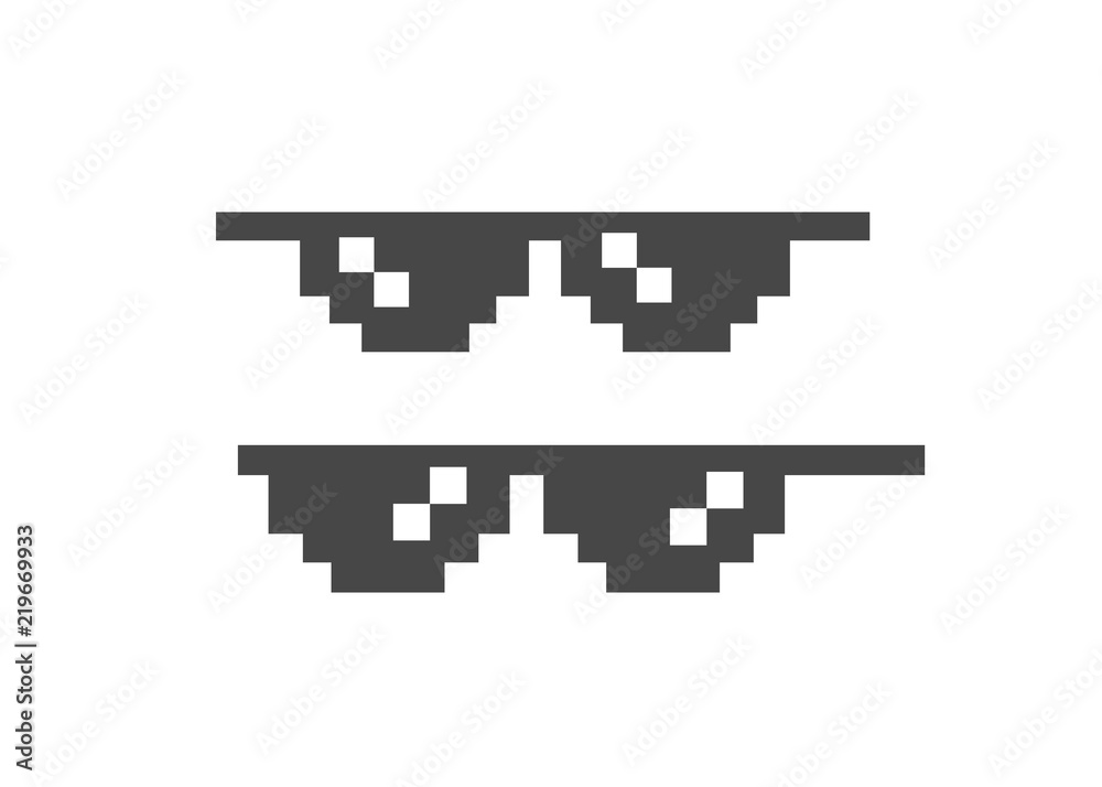Funny pixelated sunglasses. 8bit style sunglasses vector icon Funny pixelated sunglasses. 8bit style sunglasses vector icon