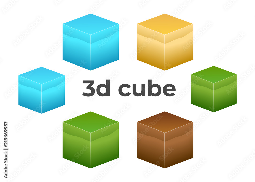 Isometric 3D cube textures vector set for computer games Isometric 3D cube textures vector set for computer games