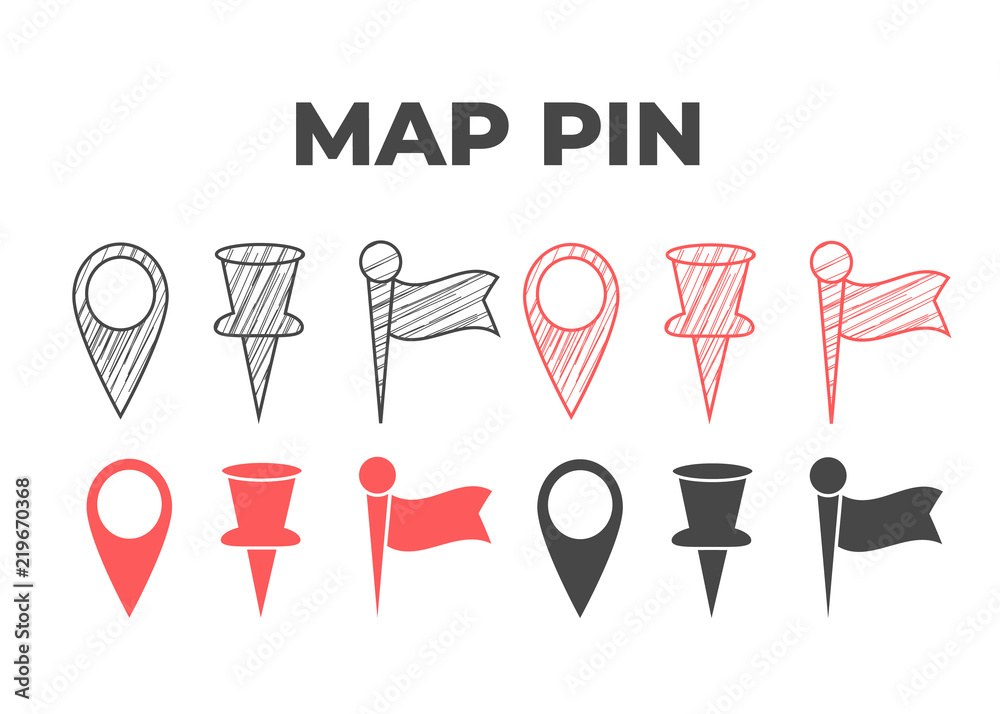 Hand drawn map pin. Doodle pin map vector icon Hand drawn map pin. Doodle pin map vector icon