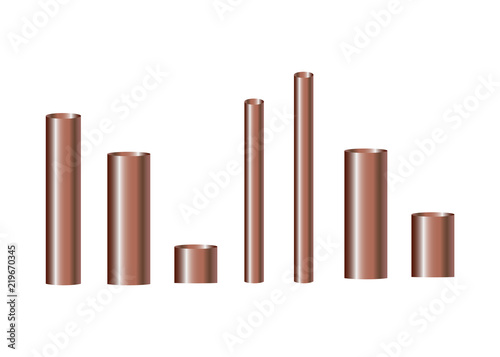 Copper pipes and hollow tons. Pipe copper steel 3d