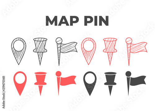 Hand drawn map pin. Doodle pin map vector icon