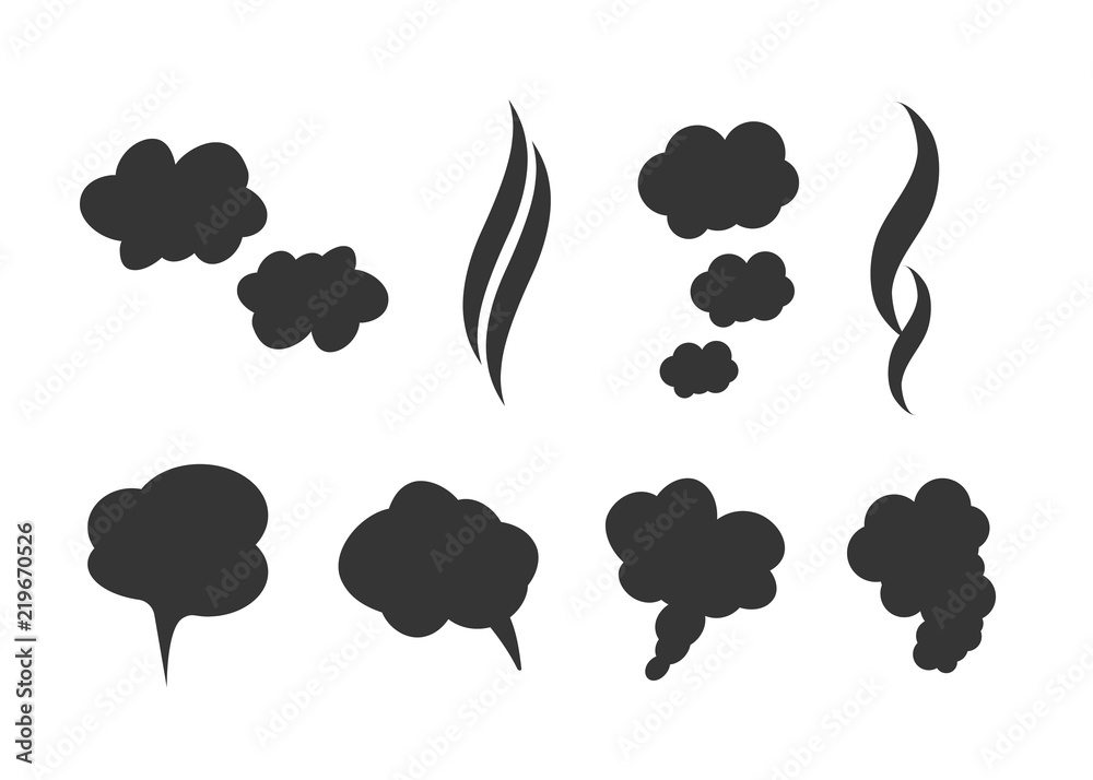 Smoke vector clouds. Fog and steam cartoon vector illustration Stock