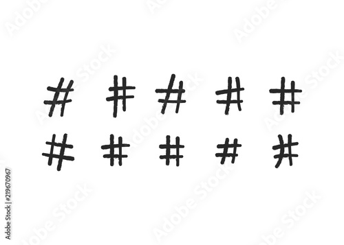 Hashtag vector hand drawn icons. Hashtag ink paint color brush stroke