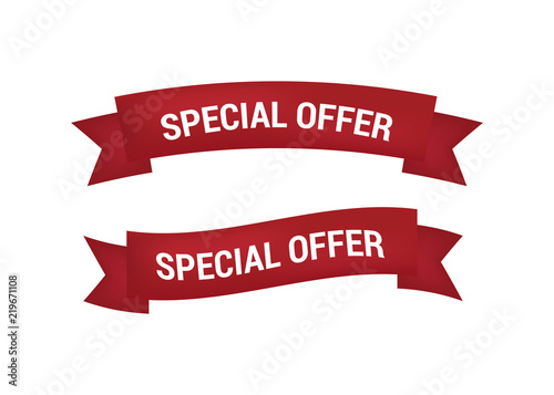 Free Download Special offer vector ribbon.Red scroll. Banner sale tag. Market special offer discount. - GFXLoad