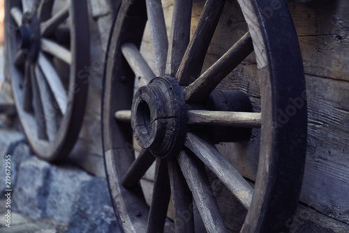 old wooden car wheel