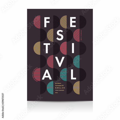 Festival poster template with geometric shapes and patterns, 80s memphis geometric style. Vector illustrations.