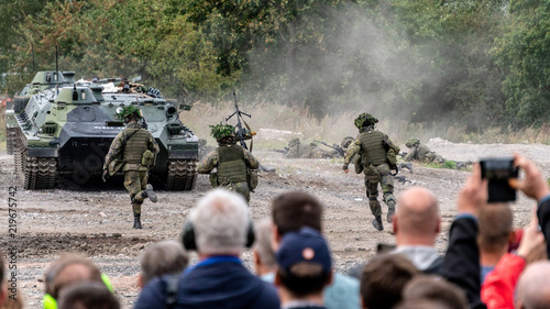 TURKU, FINLAND - AUGUST 25, 2018: Finnish Defence forces 100 years celebration show. 