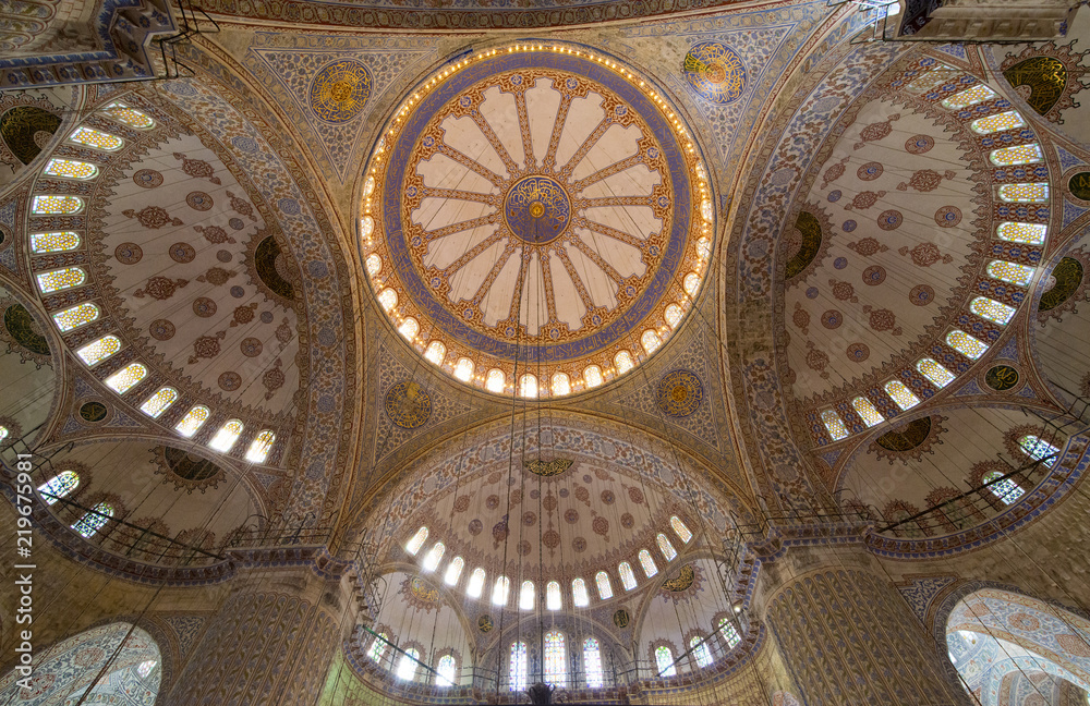  Interior of  Sultanahmet mosque (Blue mosque) in Istanbul, Turkey.