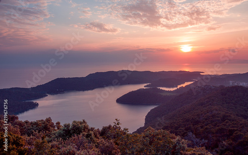 Colorful image of sunset at Mljet island in Croatia